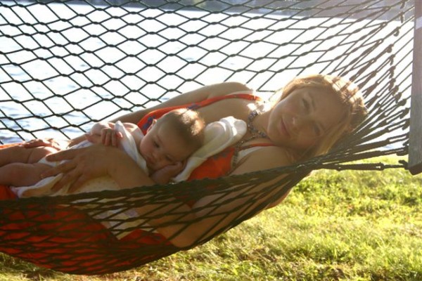 Mom and infant on hammock