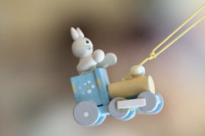 Wooden Easter ornament, bunny riding train, handpainted, European, Easter, Happy Easter, grandparent's ornaments