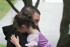 hugs, snuggles, purple dress, princess, brother, sister, feeling loved